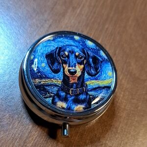 2026 Starry Night Dachshund Dog Pill Box Metal